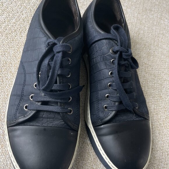 LANVIN men\'s shoes Navy leather curb sneakers size 11